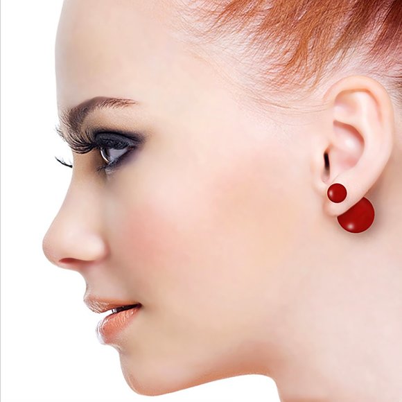 14k Gold Tribal Red Pearl Earrings - Picture 2 of 6